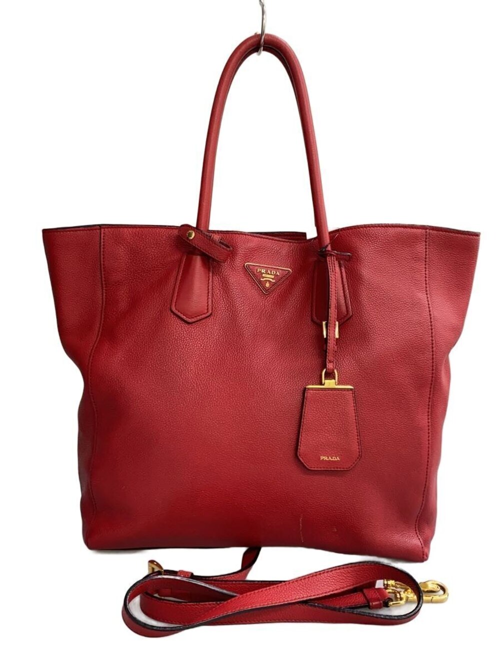 Prada Vitello Daino convertible tote bag vibrant red calf leather